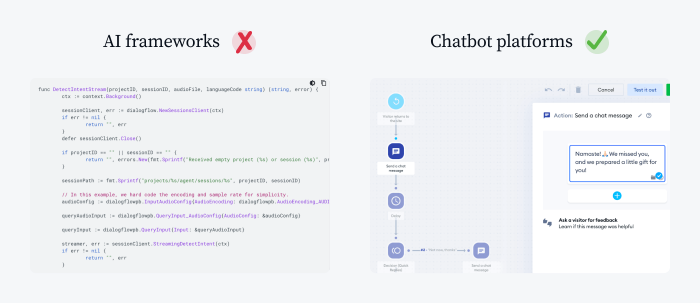 A difference between AI frameworks and chatbot platforms