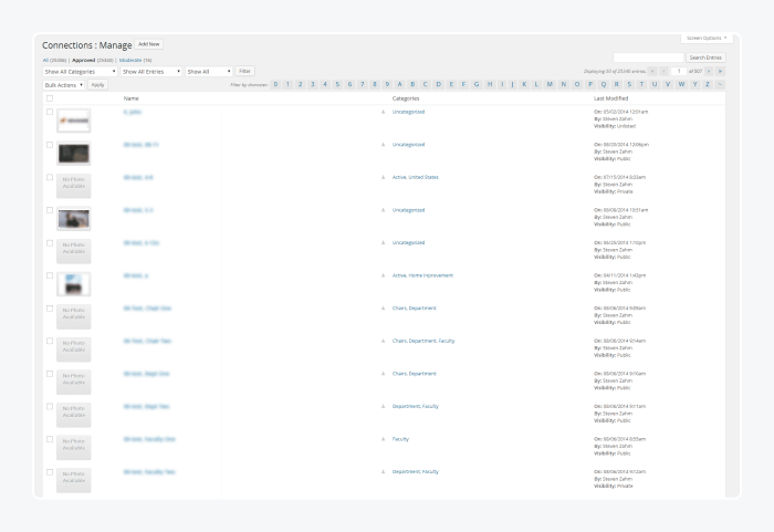 Screenshot of Connections plugin on WordPress