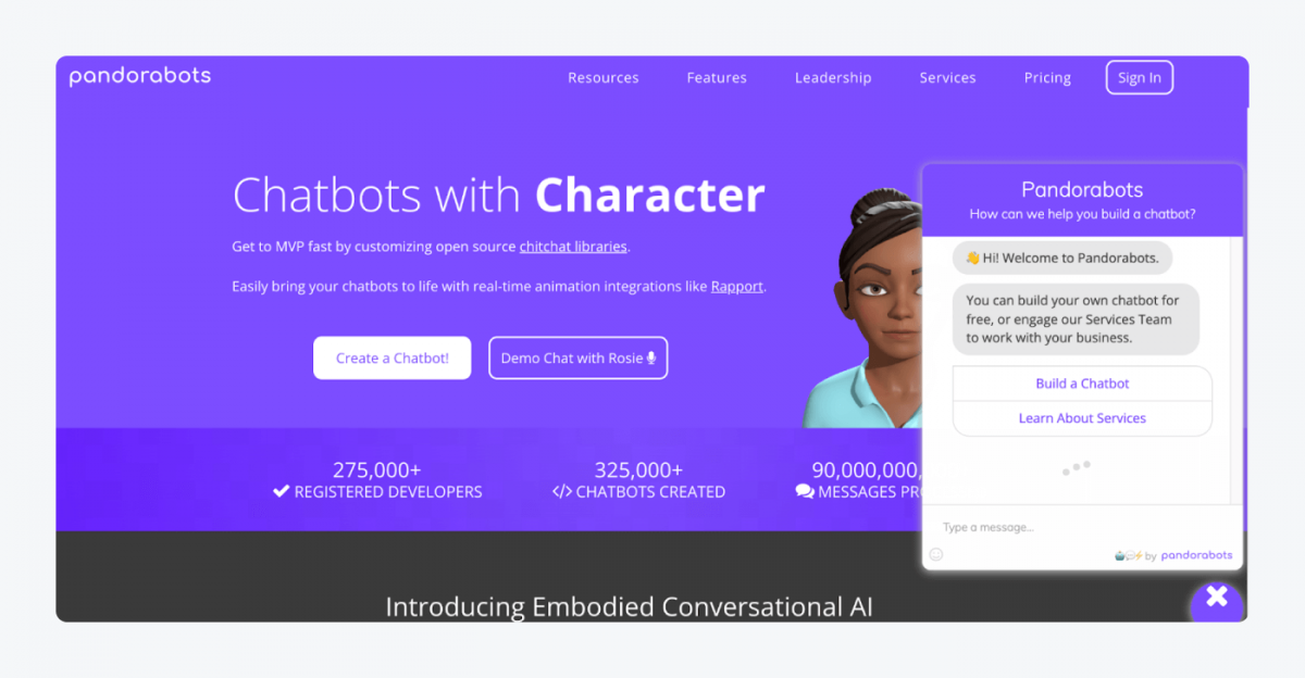 Pandorabots landing page screenshot