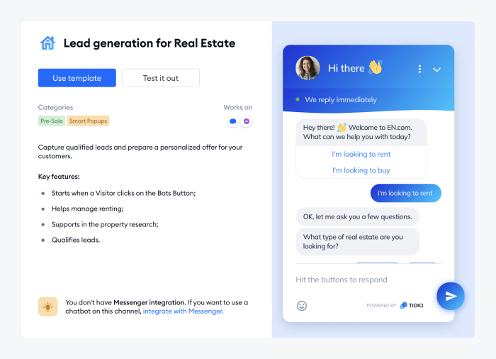 real estate chatbot tidio