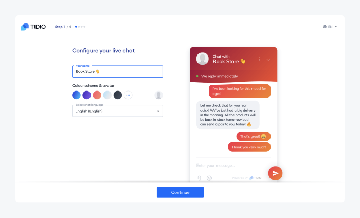 personalization step to configure your Tidio live chat