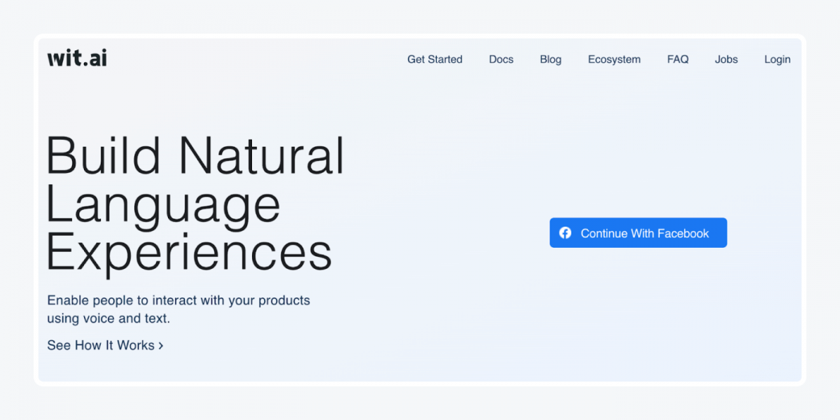 Wit.ai landing page screenshot